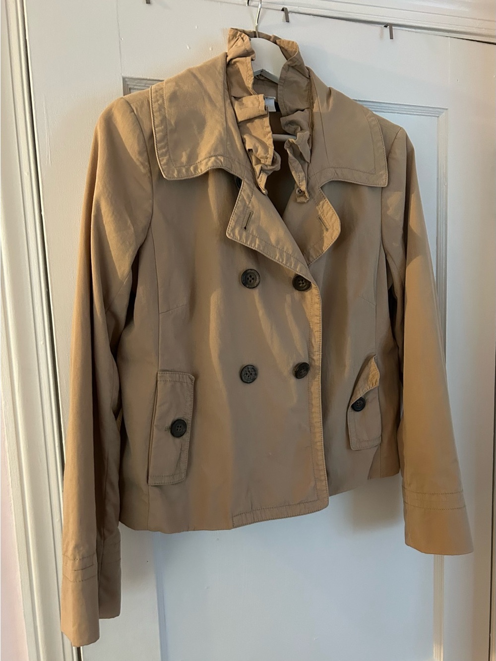 vintage J.Crew cropped ruffle collar trench coat jacket
